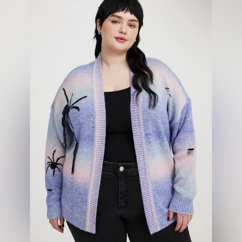 Torrid Blue Purple Pink Ombré Open-Front Spider  Cardigan, 2X, NWT! - Picture 13 of 16